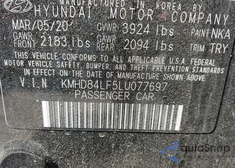 2020 Hyundai Elantra Sel from USA, damaged, VIN KMHD84LF5LU077697